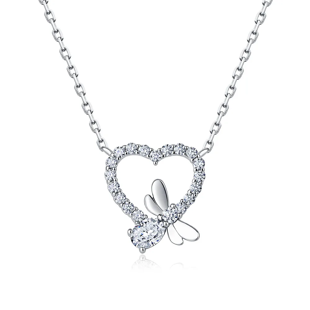 Apexelle Brand Luxury Jewelry 925 Sterling Silver Necklaces Open Heart Dragonfly Pendant Necklace For Woman Dainty Jewelry