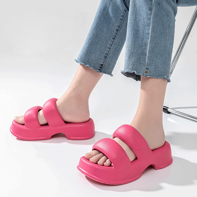 Zapatillas con suelas gruesas para mujer, chanclas informales de verano, zapatos de playa con punta abierta, Sandalias cómodas con plataforma, calzado