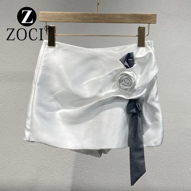 

[ZOCI] Niche Autumn New Collection Solid Color High Waist Three Dimensional Flower Casual Short Half Skirt Women