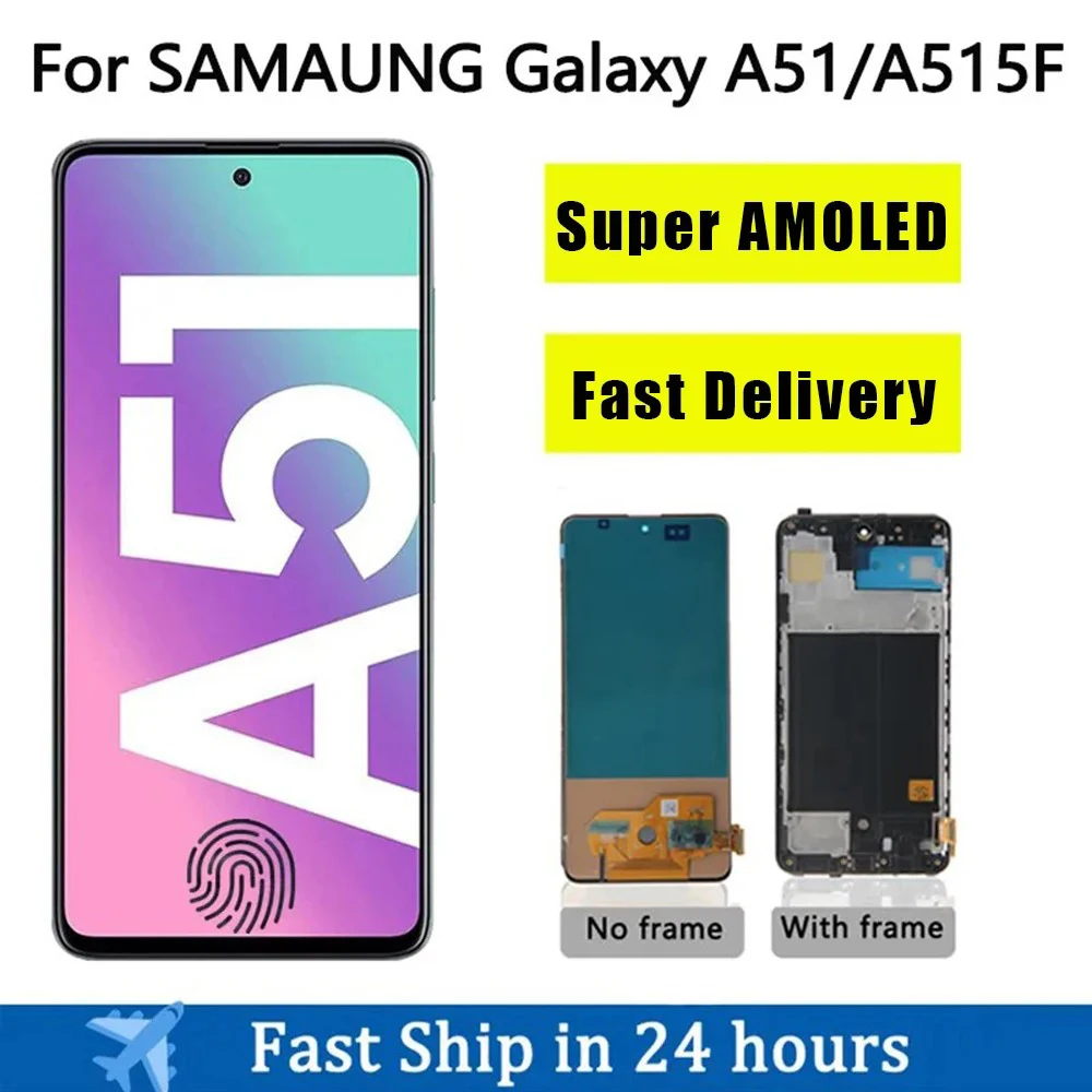 Pantalla LCD Super AMOLED para Samsung A51 OEM con marco SM-A515 A515F, ensamblaje de digitalizador de pantalla táctil