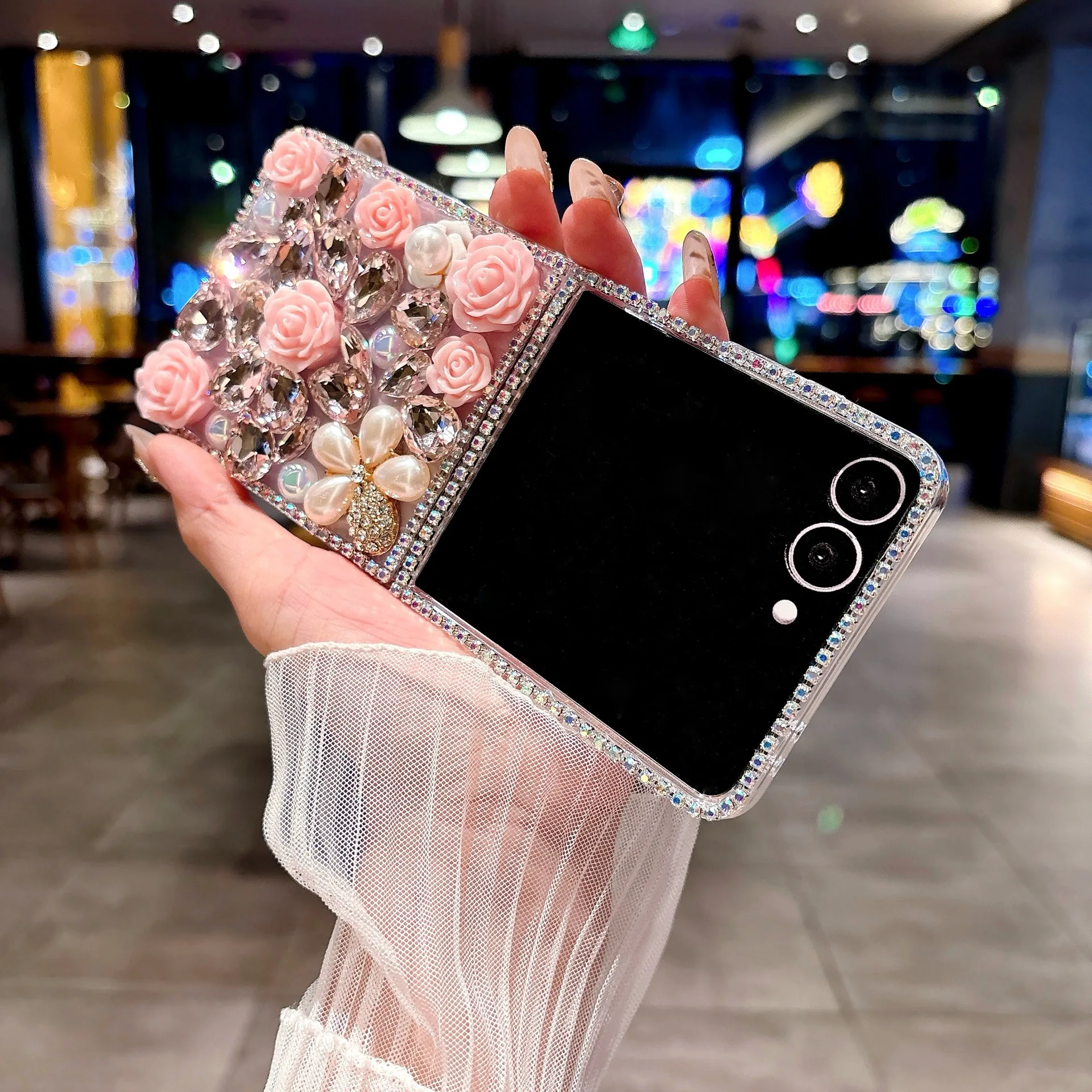 

Pink Flower Phone Case for Samsung Galaxy Z Flip 7 6 5 4 Protective Back Cover for ZFlip5 ZFlip6 ZFlip7 Case Shell