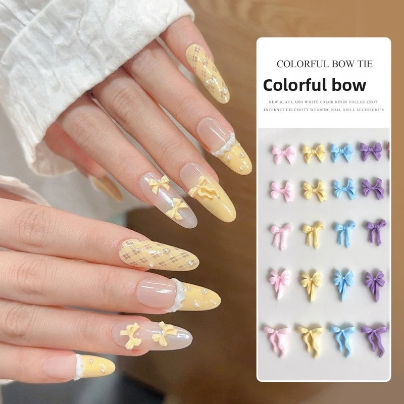 50 Stück 3D Niedliche Mini Rosa Weiße Schleifen Nagelcharms Schmetterling Schleifenbänder Gemischtes Set Cartoon Harz DIY Nagelkunst Dekoration