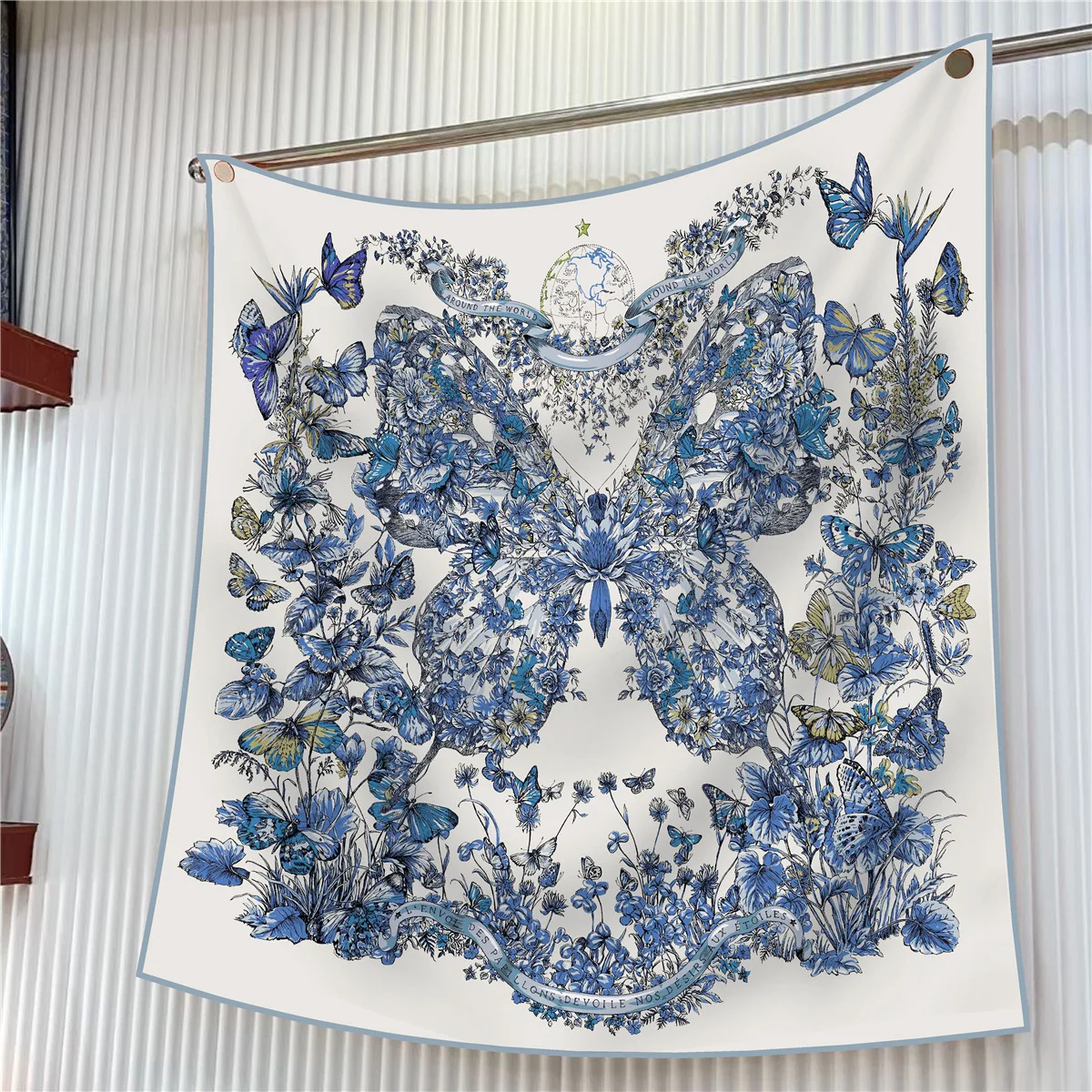 90 سنتيمتر حك وشاح حريري شال فاخر فراشة الزهور طباعة مربع وشاح النساء الحجاب باندانا فولارد منديل الأوشحة الرأس