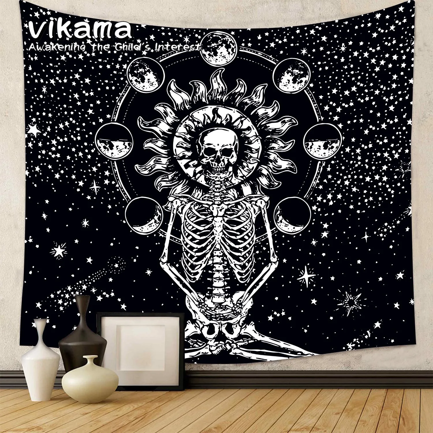 VIKAMA Horror-Schädel-Halloween-Wandteppich – Innendekoration im Hippie-Stil, Wandbehang für Wohnzimmer, Schlafzimmer und Heimdekoration