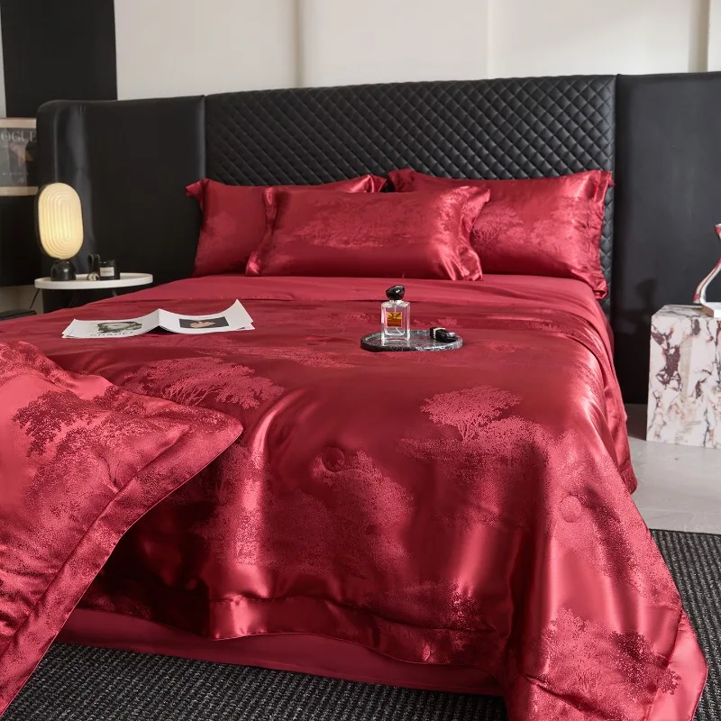 Ice Silk Air‑Conditioning Quilt Jacquard Summer Cool Thin Quilt Skin-friendly Washable For Home Bedroom Bedding Supplies