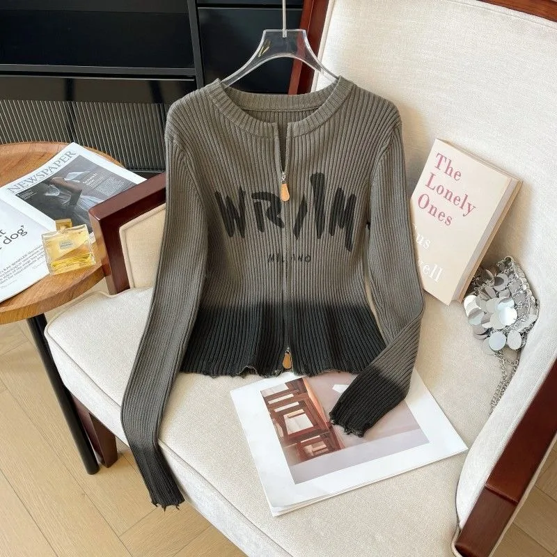 

Gradient Knitwear Women's Sweater Long Sleeve Women's Autumn and Winter Covered Zipper Slim Fit Top