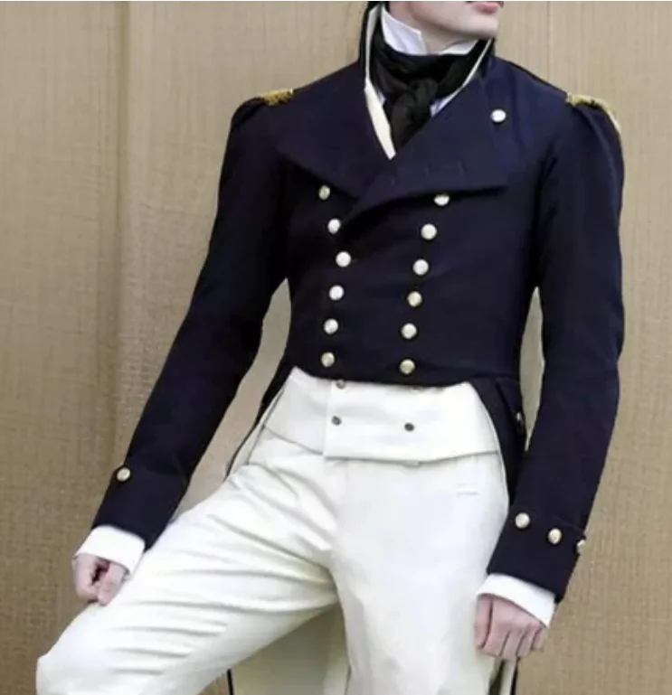 Mr. Darcy Cosplay Costume Navy Blue Regency Outfits Men Fancy Jane Austen Tailcoat Vest Pants Set Custom Made - view 2