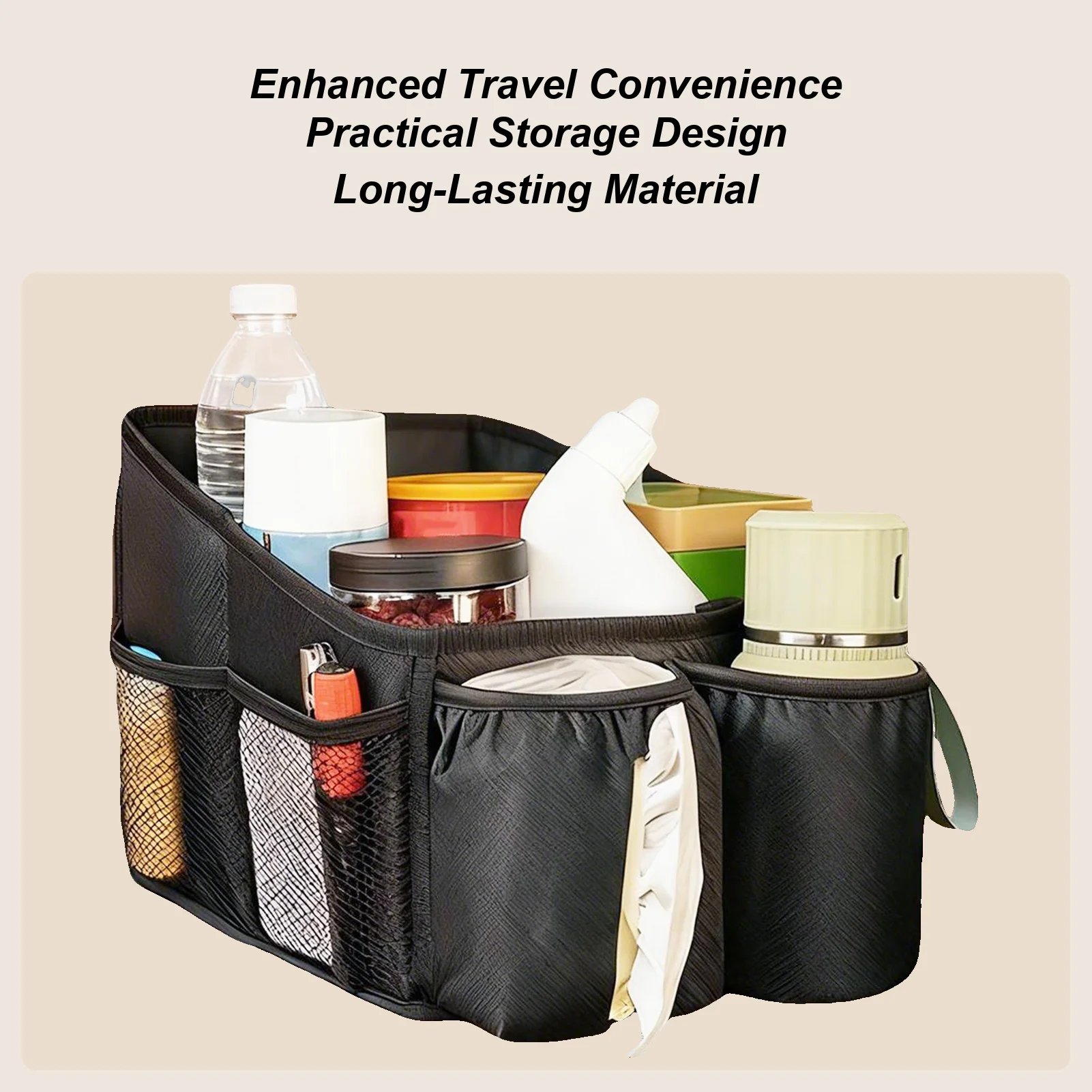 

Back Seat Organizer Multi-Compartment Foldable Organization Caddy Car Interior Organizer For Toys Tissues Snacks Drinks Cards