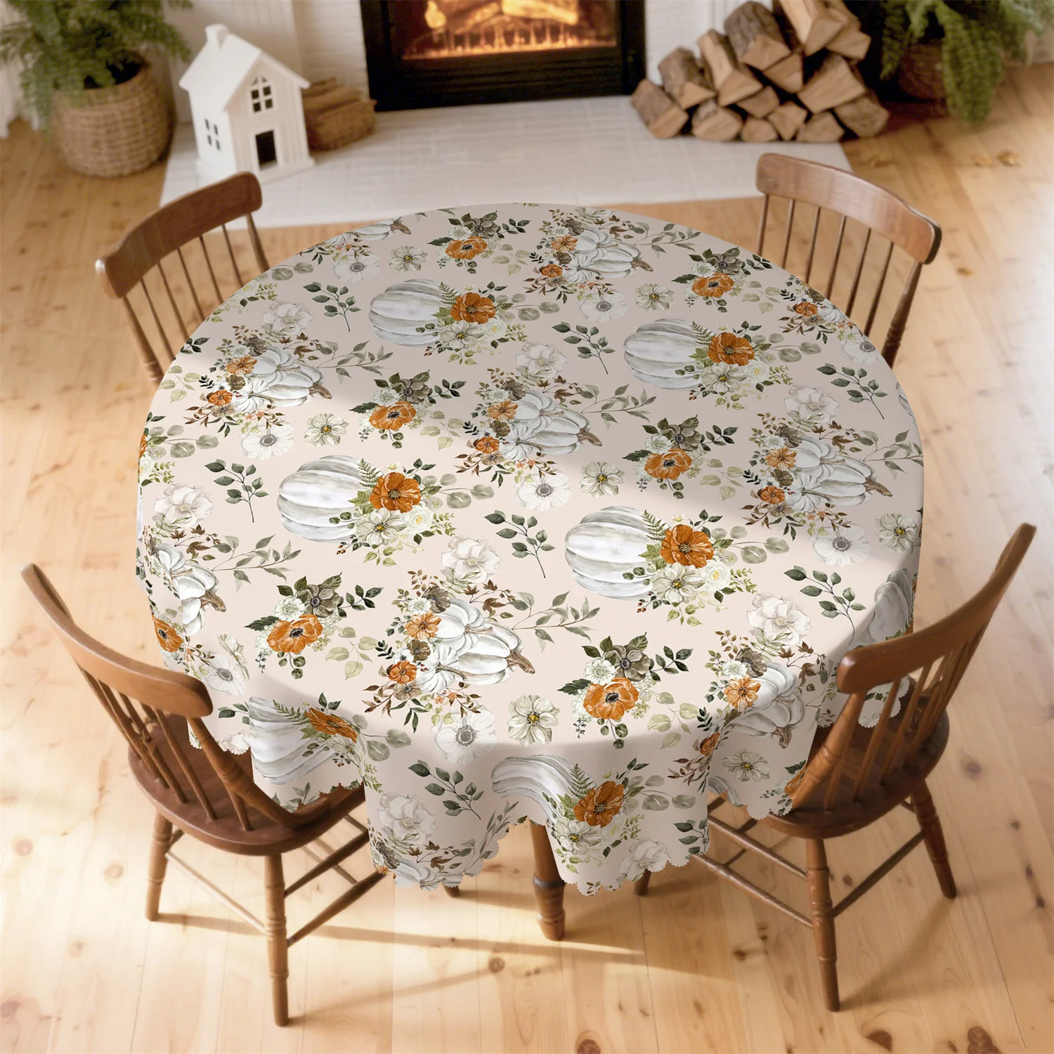 Pumpkin rose flower leaves autumn tablecloth, 1 pack, suitable for indoor use during Thanksgivingzyc