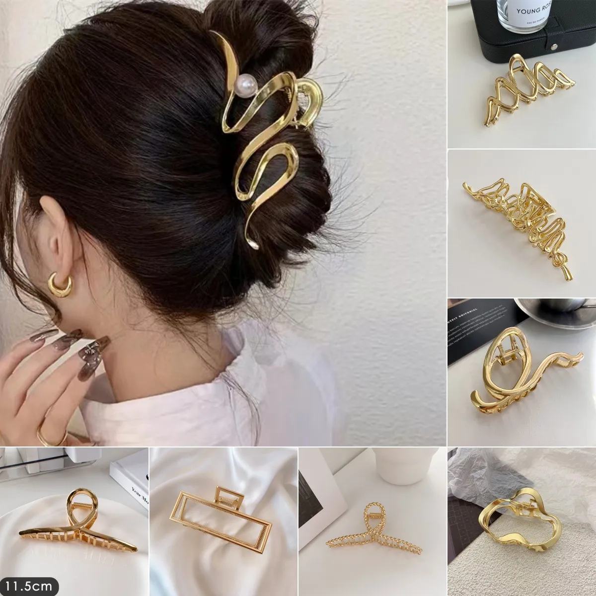 Elegant Geometric Wave Metal Gold Silver Hair Claw Clip For Women Accessories Large Punk Crab Jaw Clamps Hairgrip Headdress 2023