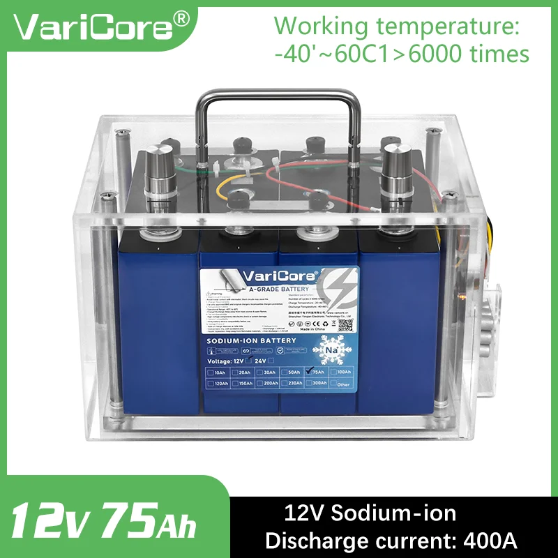 

VariCore Sodium Ion Battery 12V 75Ah 80Ah 230Ah Открытая электростанция для хранения энергии Быстрая зарядка для кемпинга RV