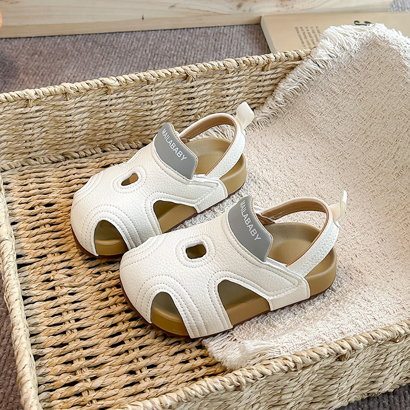 Outdoor Children Summer Closed Toe Sandals Simple Hollow-out Causal Shoes for Boys Girls Non-slip Breathable Kids Beach Sandals