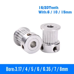 Polea de sincronización de piezas de impresora 3D, 16 T/20 T, GT2, 16 dientes, 2GT, 20 dientes, diámetro de aluminio, 5/8mm, pieza de engranaje de rueda síncrona para ancho 6/10mm