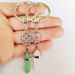 Natural Stone Rose Quartz Amethyst Key Ring Women Yoga Star Charm Keychain On Bag Car Trinket Jewelry Party Girls Gift