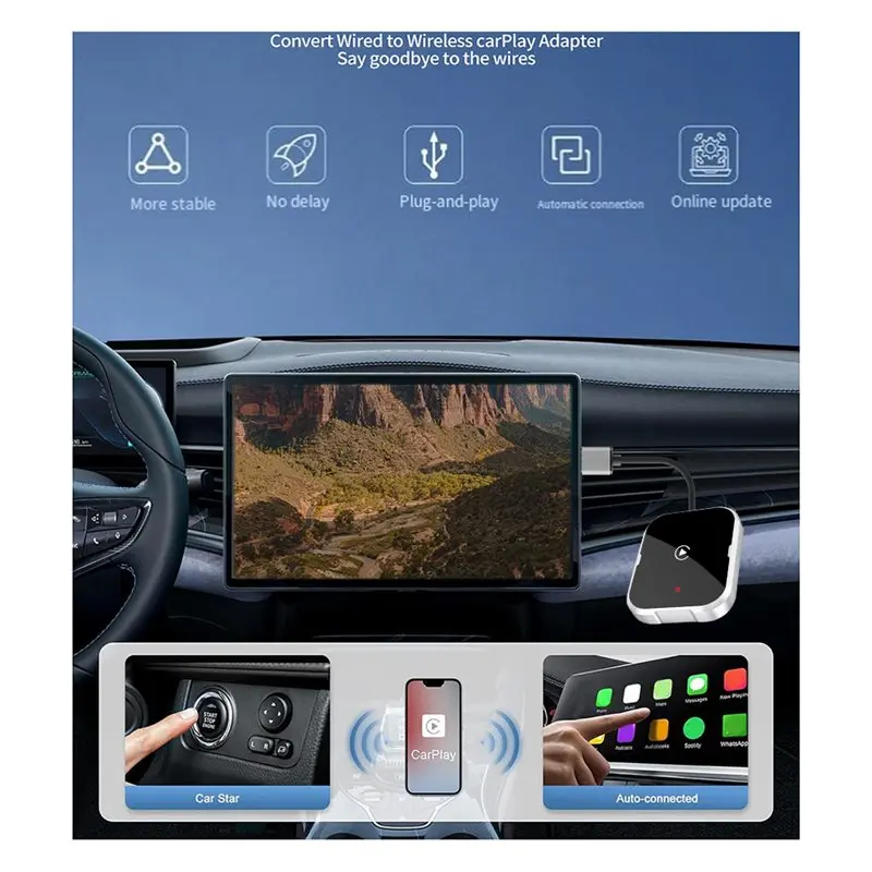 유선 자동차 연결을 위한 무선 카플레이 어댑터 USB 동글 자동 연결 플러그 앤 플레이는 아이폰에서 작동합니다