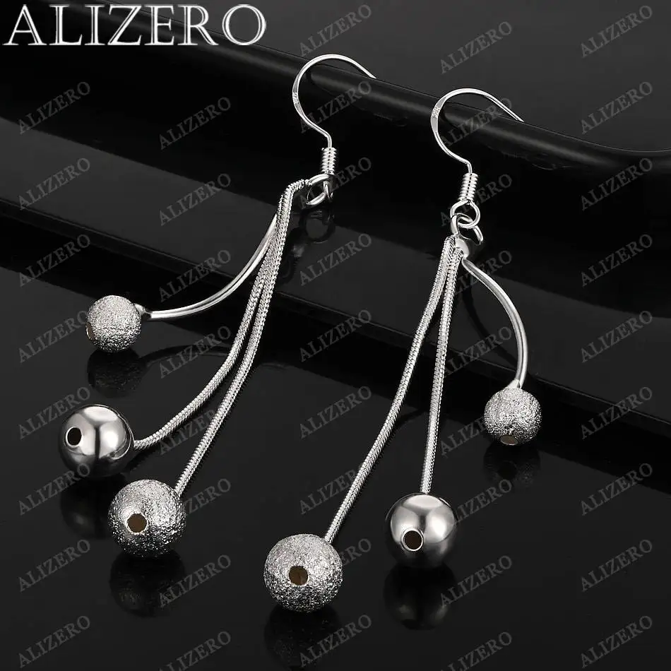 

925 Sterling Silver Frosted Smooth Beads Drop Earrings For Woman Wedding Fashion Party Gift Jewelry Wholesale