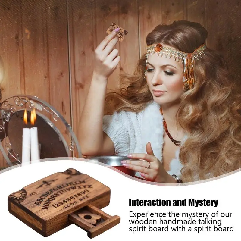 Mini Ouija Board Retro Miniature Spirit Board With Drawer Wooden Handmade Talking Spirit Board With Planchettes Divination Tools