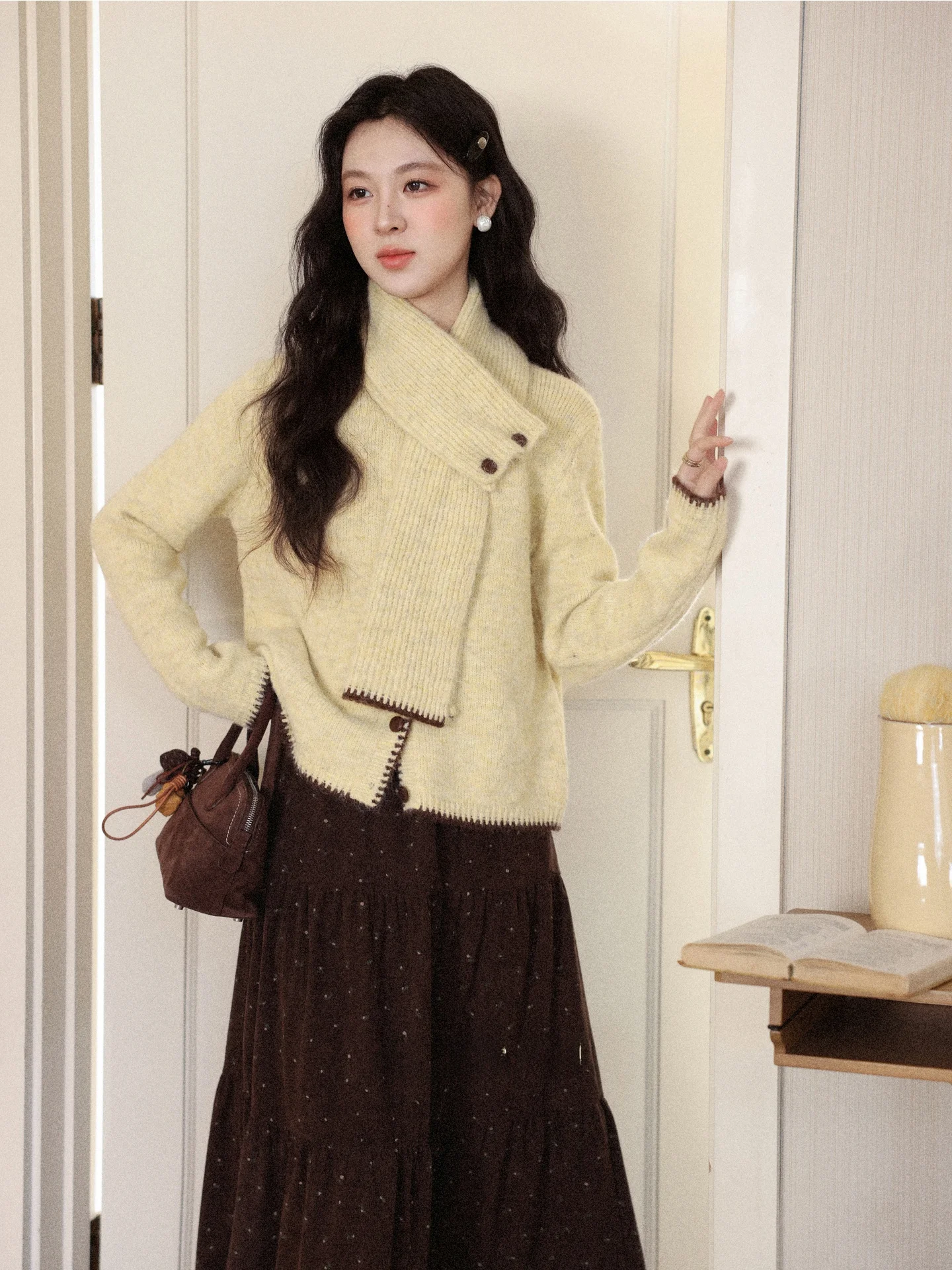 

South Deer Mango Yellow Woolen Knitted Sweater Women's Loose Fit Long Sve round Ne Soft Comfortable Winter Top