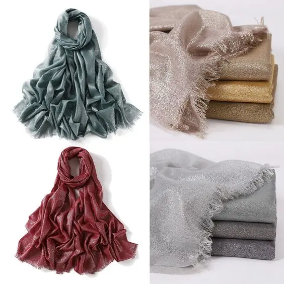 80*200cm Plain Lurex Glitter Shimmer FringeViscose Scarf Shawl Lady High Quality WrapPashmina Stole Bufandas Muslim Hijab Cap