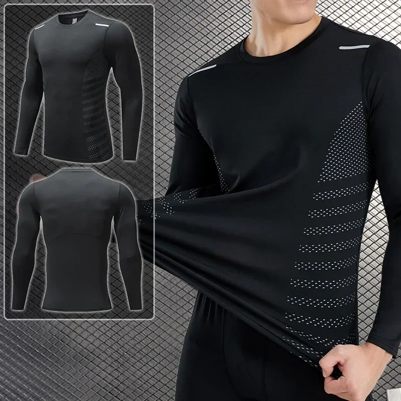 Mens Sport Compression Sweatshirt Gym Tight Running Tops for Fitness T-shirt Muscle Training Clothes Jogging Rashguard Dry Fit