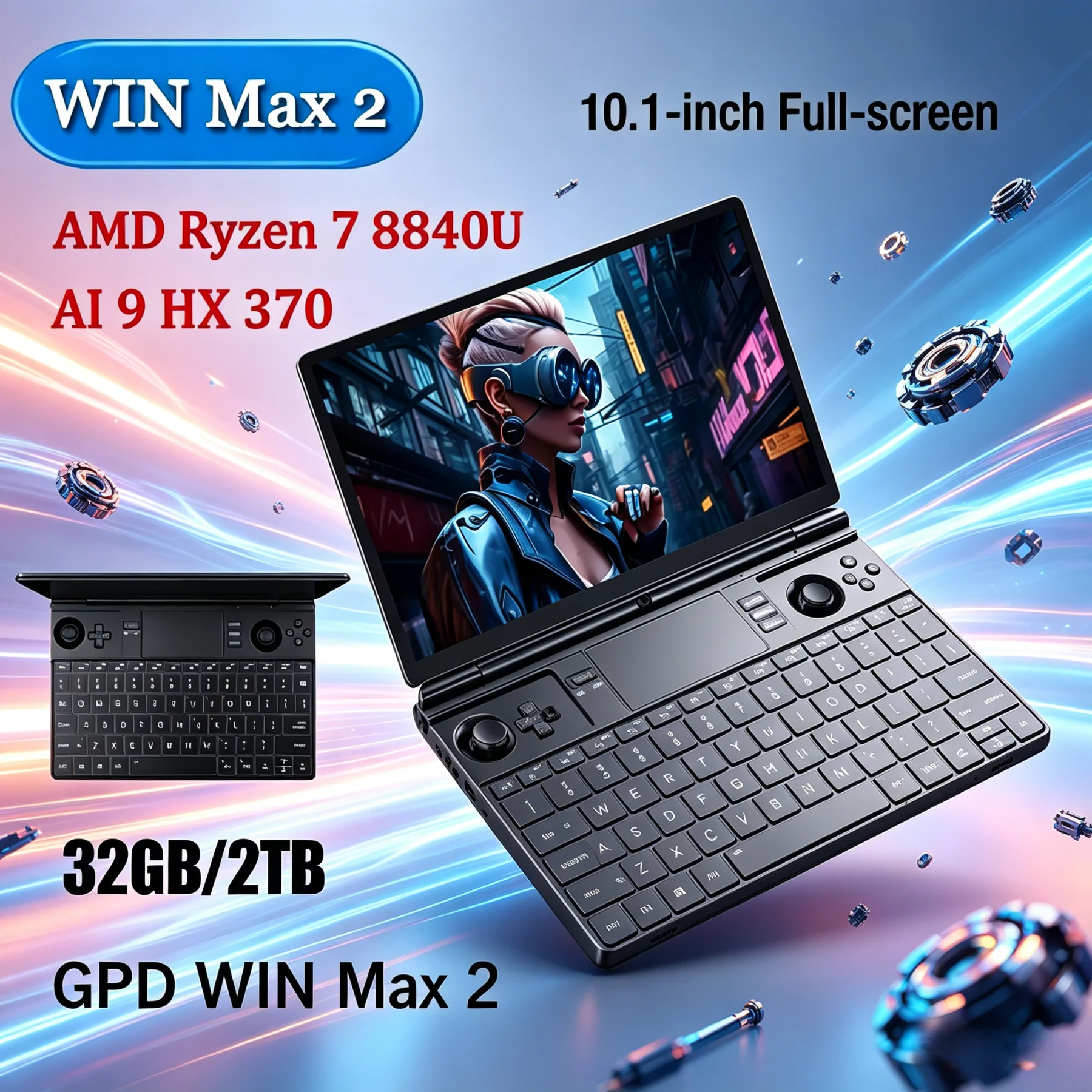 

Игровой мини-ноутбук GPD WIN Max 2 2026 с процессором AMD 8840U AI9 HX370, 32 ГБ LPDDR5, SSD 1 ТБ/2 ТБ, новая поставка, компактная игровая машина