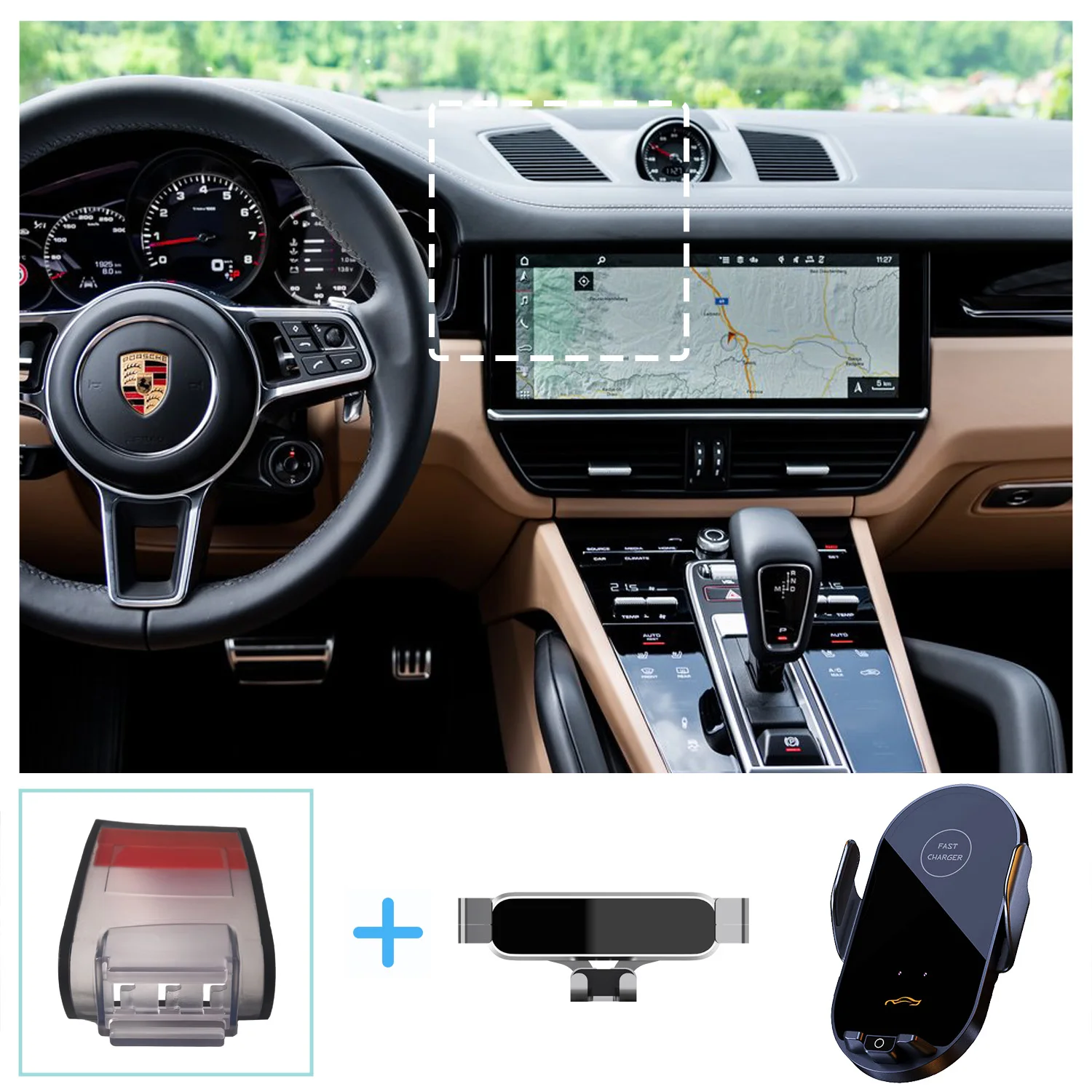Soporte de teléfono para coche Porsche Cayenne 2019-2021 2022 2023, soporte de carga inalámbrica, Base de gravedad, accesorios de montaje para teléfono