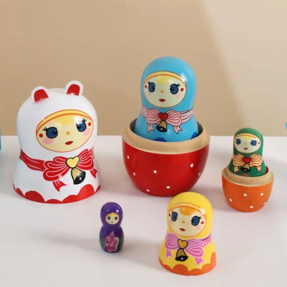 

Rabbit 5Pcs/Set Animal Matryoshka Doll Wood Craft Wooden Stacking Dolls Line Dog Safe Puppy Nesting Dolls Christmas