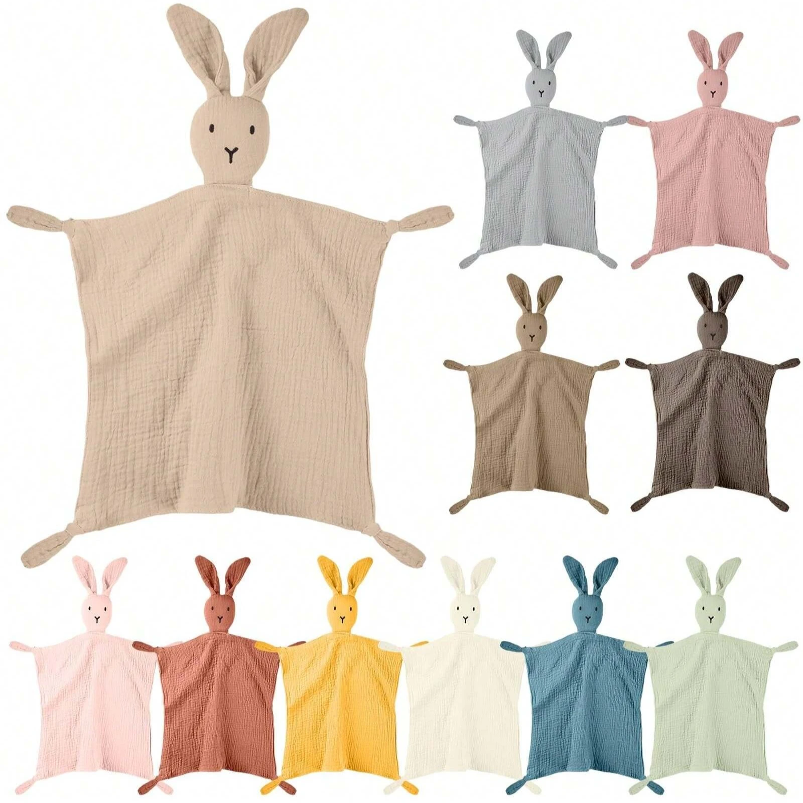 Rabbit Baby Security Blanket Soft Cotton Lovey Blanket, Newborn Infant Soothing Blanket, Cute Bunny Comfort Towel, Baby Shower G