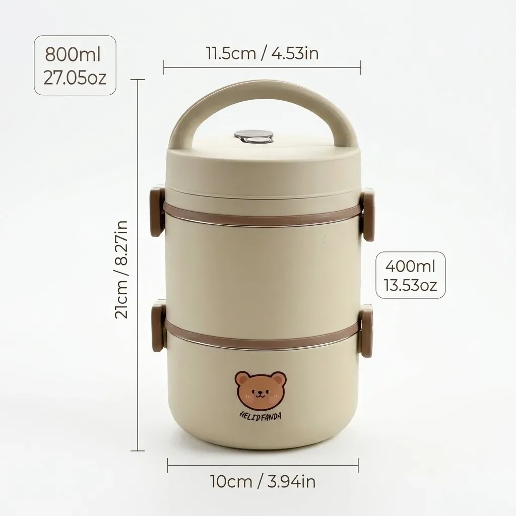 Magnetronbestendige 304 roestvrijstalen bentobox, 2/3-laags, stapelbaar, thermische lunchbox, lekvrije voedselcontainer voor kinderen en volwassenen