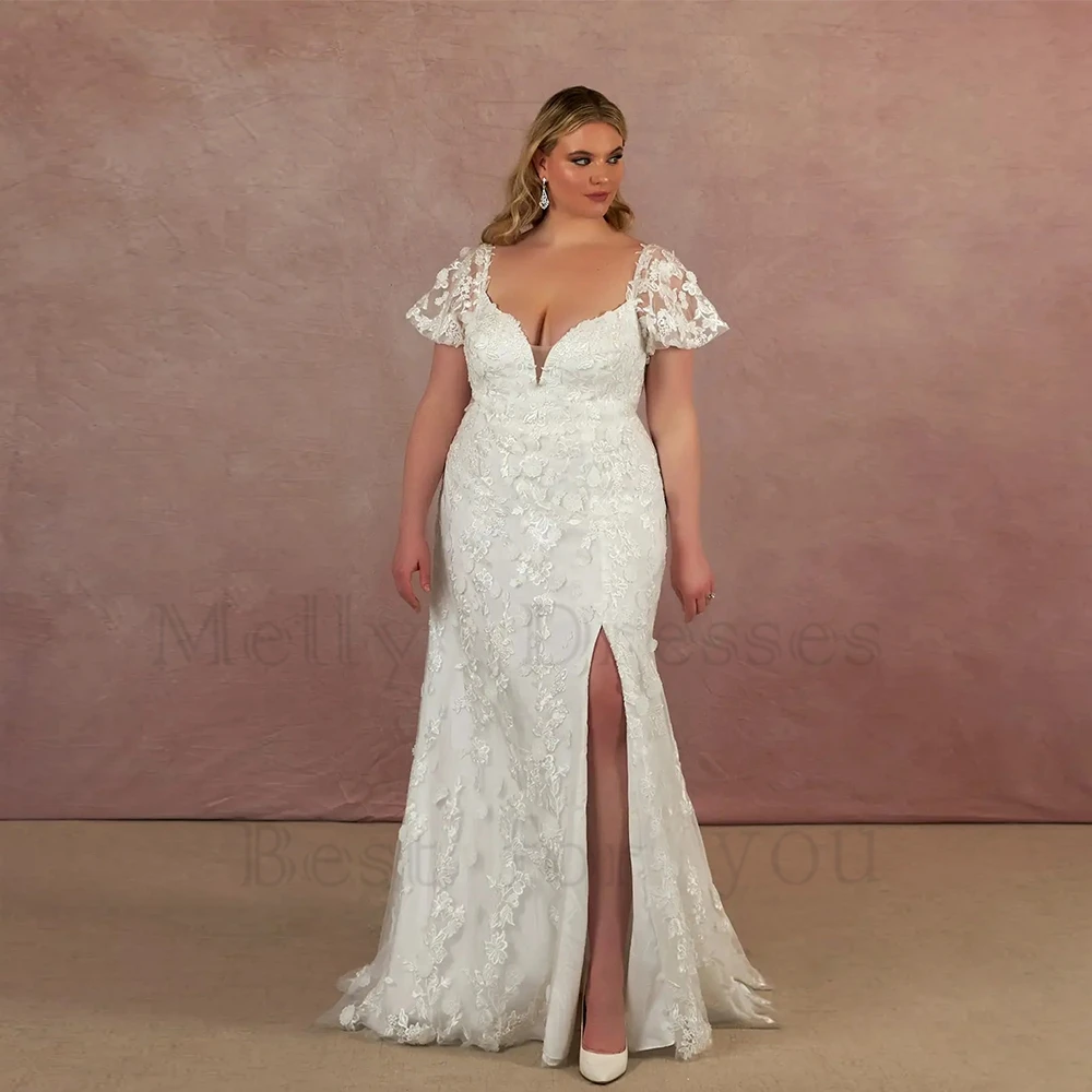 

Ivory Strapless Wedding Dresses for Women Side Slit Bridal Gowns with Lace Short Sleeve Robe De Soirée 2024 Vestido De Novia