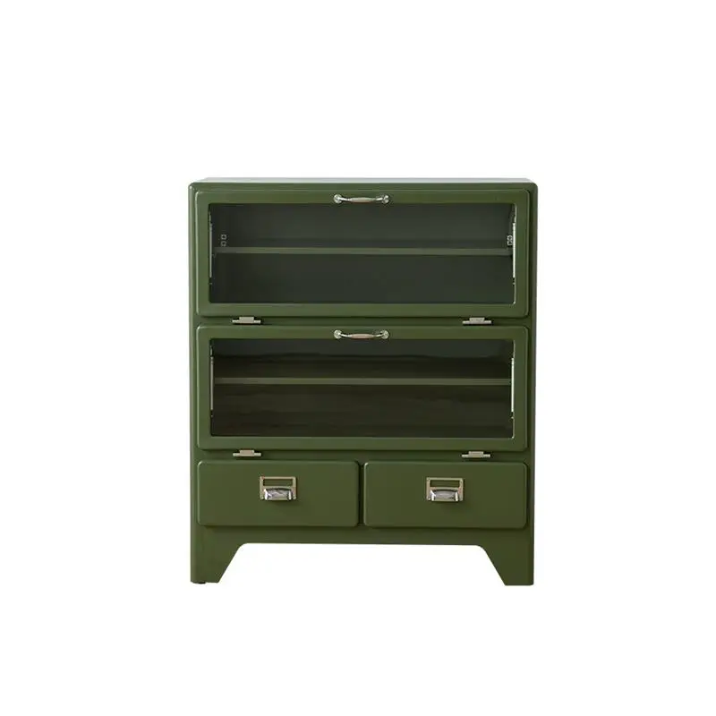 

Japanese-style retro metal chest cabinet, iron cabinet, household living room drawer storage ins glass display cabinet