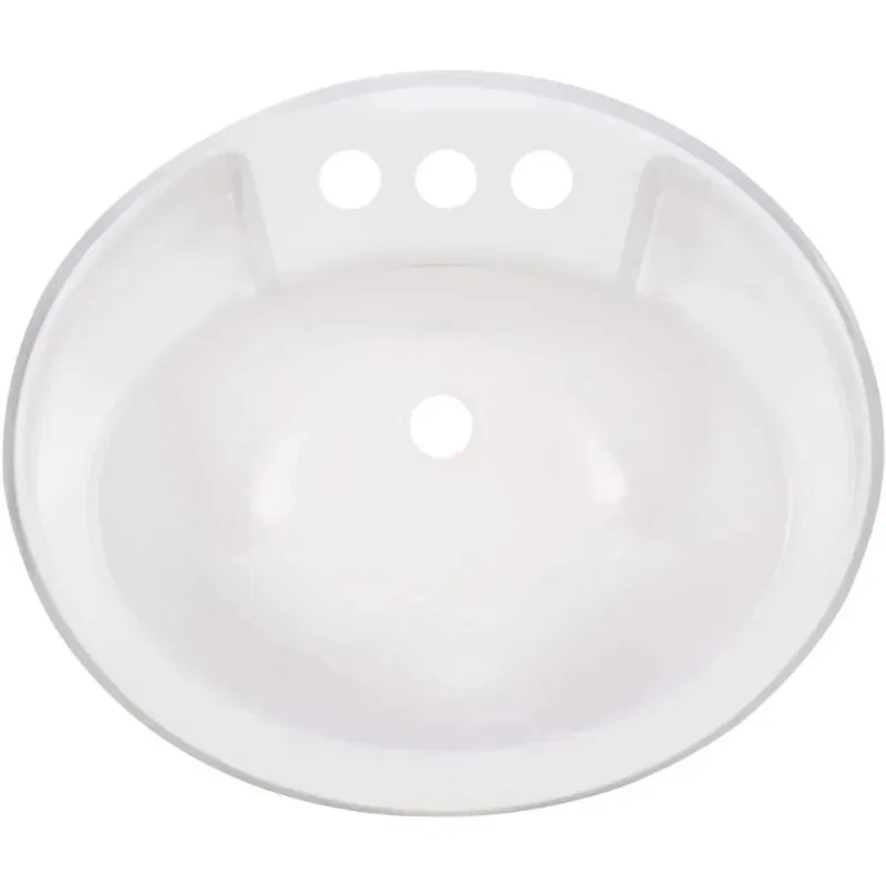 

HOME-RV Kitchen Sink with Pull Out Faucet Brushed Nickel Single Lever Hole Mount Durle Plastic White Oval Basin Dual Stream