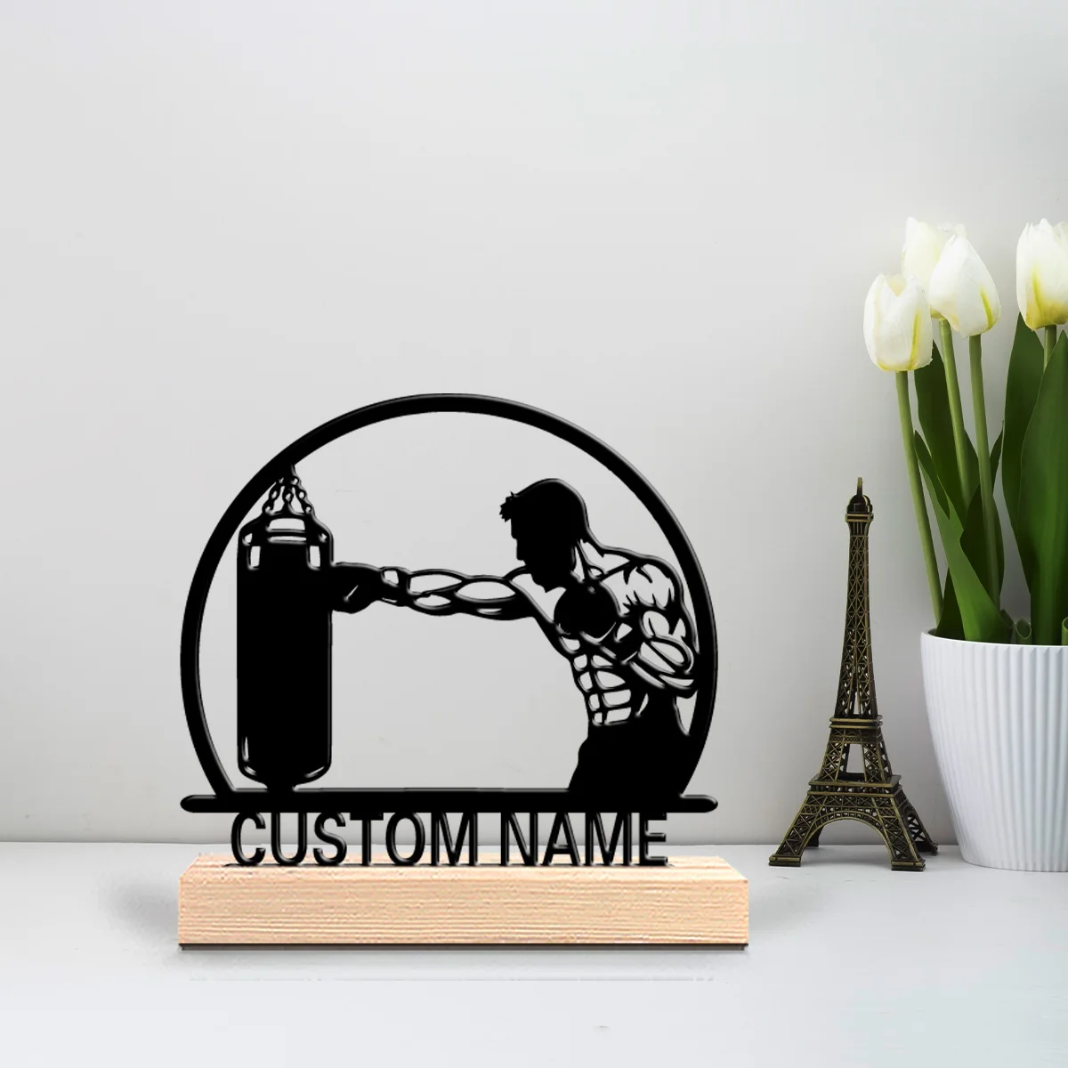 1pc Cute Personalized Custom boxing Wooden Base Wall Decor for Kitchen Dining Room Modern Rustic Home Style Gift decoration view 3