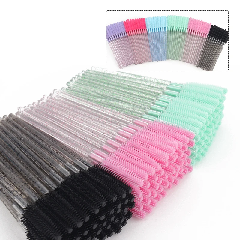 50pcs Silicone Crystal Eyelash Brush Disposable Mascara Wands Applicator Eyebrow Comb Makeup Microbrush Lash Extension Tools