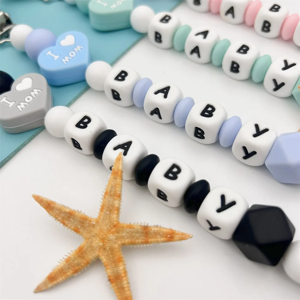 Personalized English Russian Alphabet Name Baby Penguin Clips Pacifier Holder Chain Teether Pendant Baby Accessories Kawaii Gift