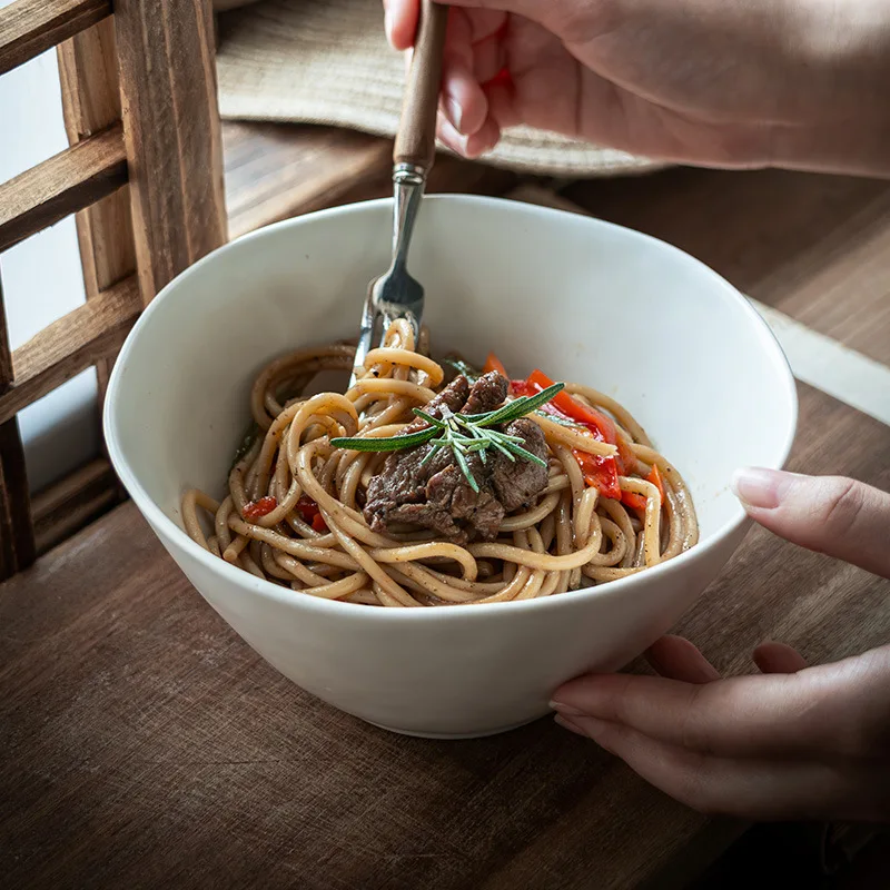 

Vintage Solid Color Ramen Bowl Ceramic Bowl Unique Shape Home Dining Soup Fruit Bowl Restaurant Tableware