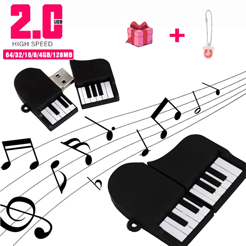 1PCS Original Music Style 128GB Cartoon Piano Key Flash Drive 64GB Memory Stick USB Flash Drive 32GB 2.0 Cartoon Pen Drive 16GB