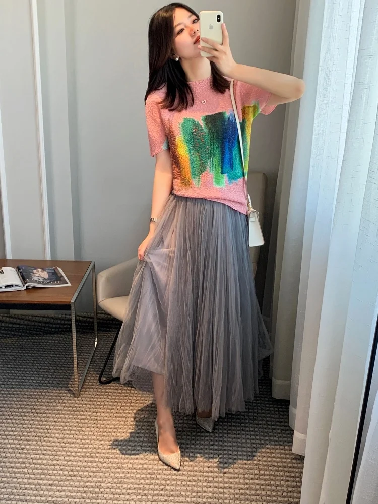 

Женская футболка свободного кроя с оригинальным дизайном, летняя, новая, тонкая, больших размеров, стройнящая, универсальная, в корейском стиле, с принтом, свободного кроя