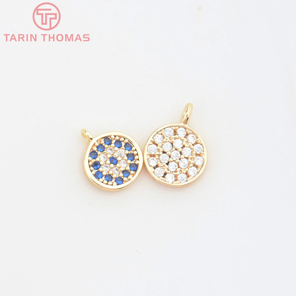 (1603) 4PCS 7.2MM 24K Gold Color Brass with Zircon Round Charms Pendants High Quality Diy Jewelry Findings Accessories Wholesale