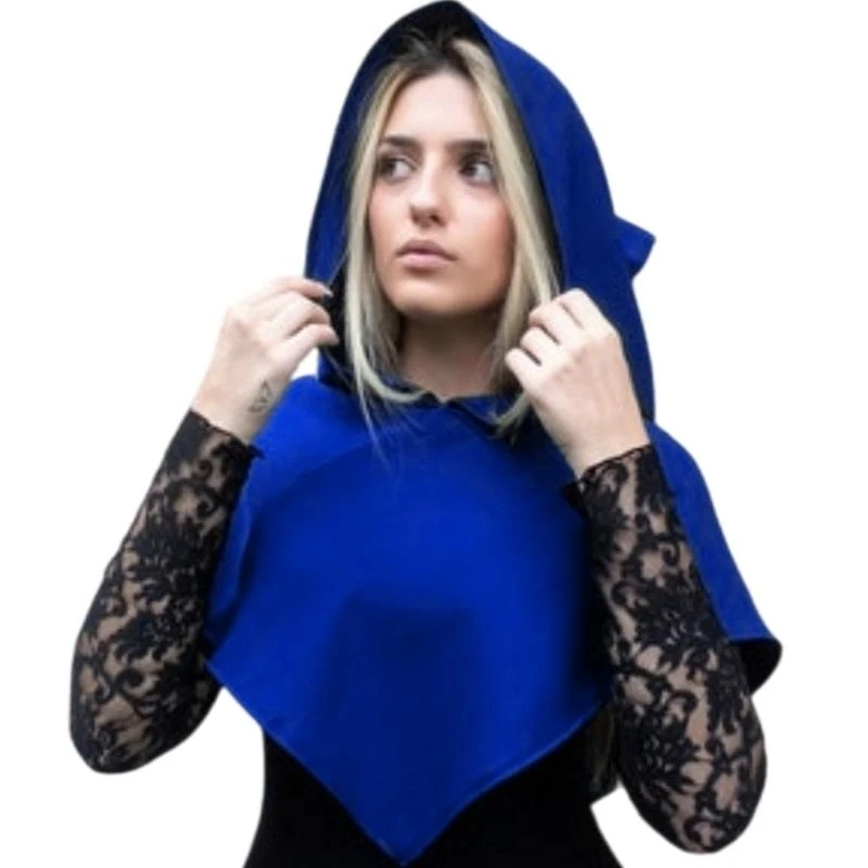 39BB średniowieczny kaptur Halloween krótka peleryna z kapturem Cosplay Poncho dla kobiet mężczyzn do odgrywania ról akcesoria