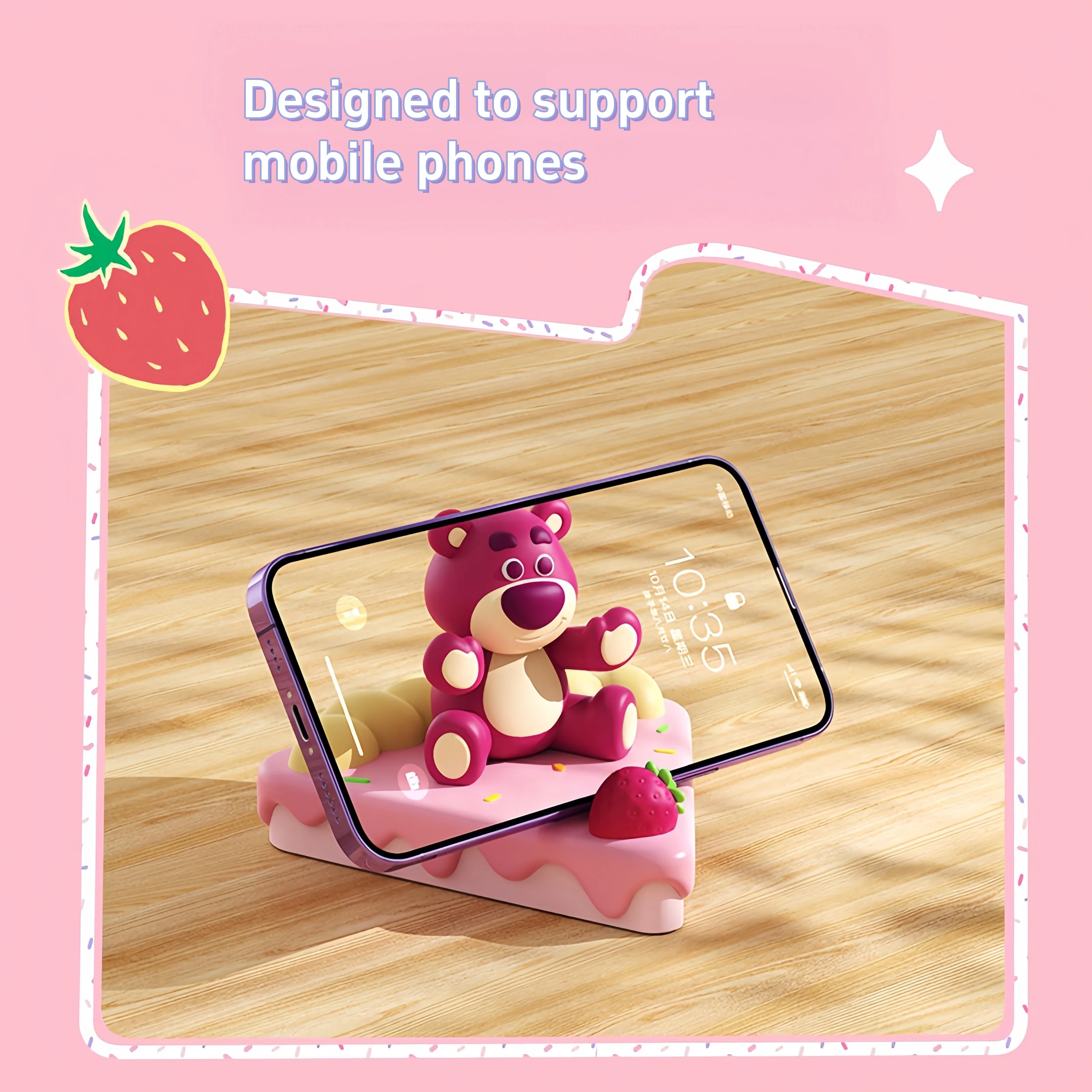 Disney Mobile Phone Holder S1 New High-looking Strawberry Bear Cake Triangle Support Horizontal and Vertical Tablet Holder