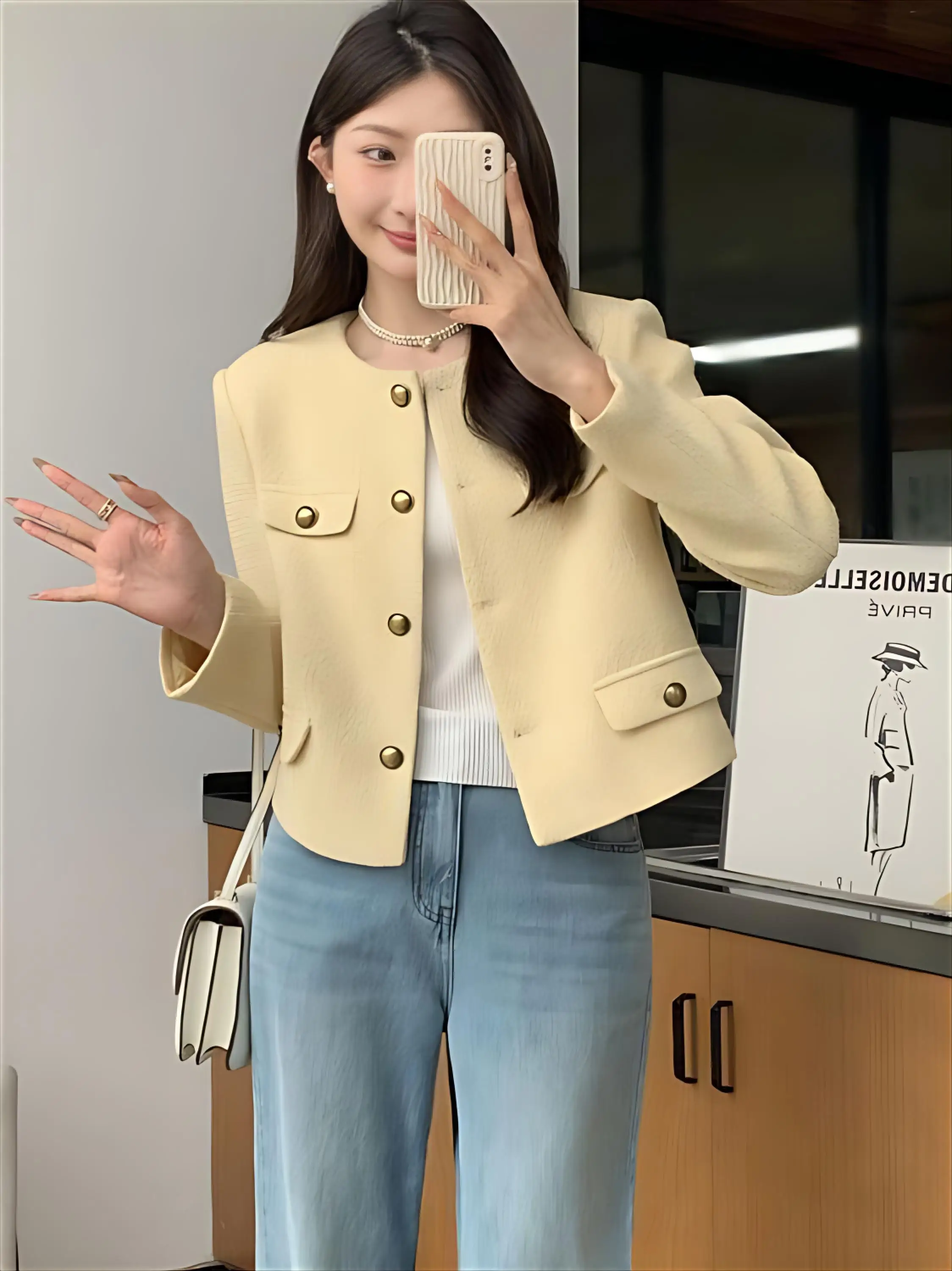 

Твидовый жакет темно-синий женский летний плиссированный винтажный асимметричный с вырезами в стиле Харадзюку, легкий, блестящий, в стиле K-pop, универсальный