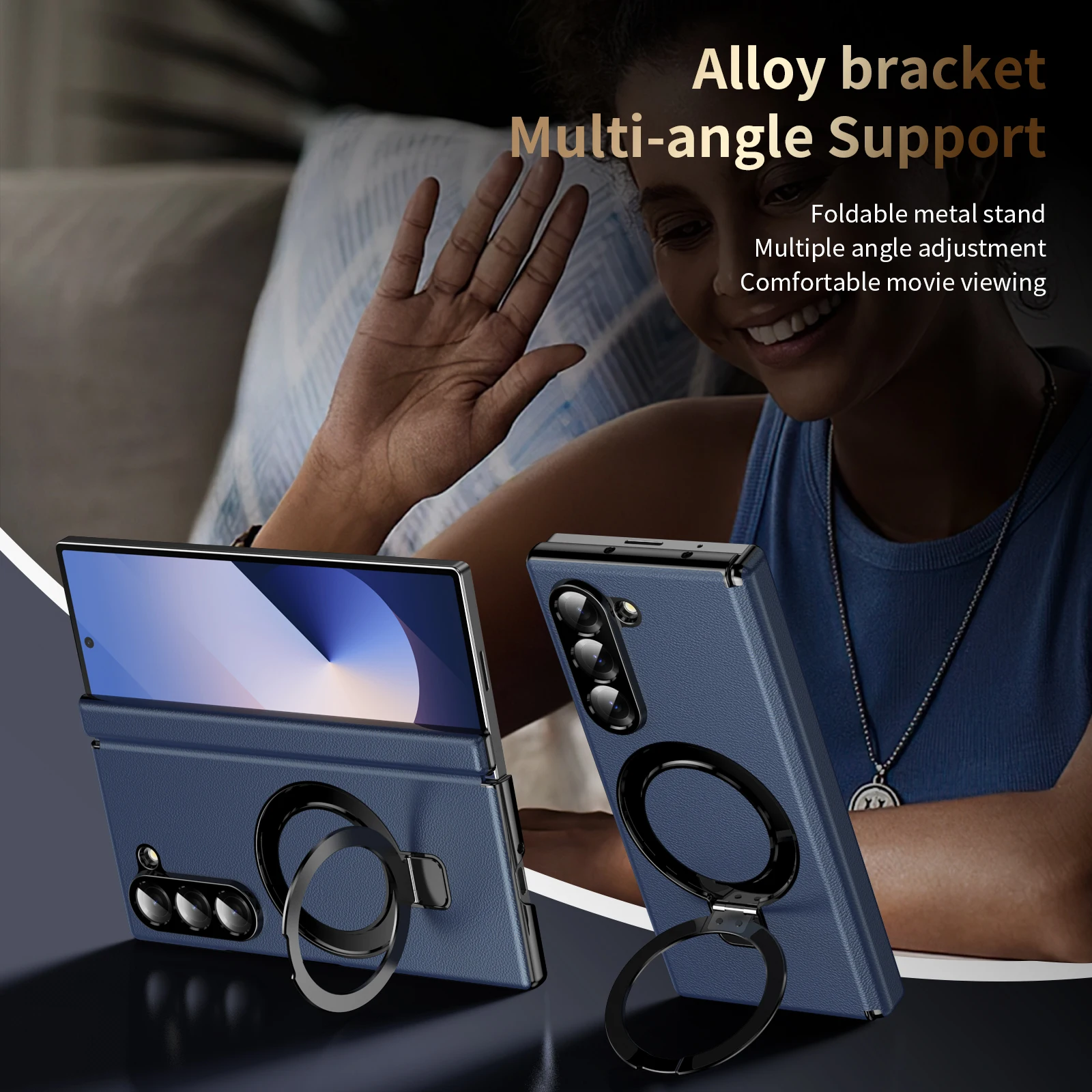 Bracket Leather For Samsung Galaxy Z Fold 7 case For Galaxy Z Fold6 Hinge Magnetic Holder Phone Case Only Back Covers