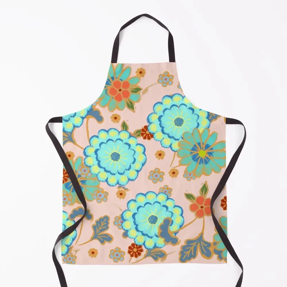 

Turquoise, pink and red flower pattern Apron Useful Things For Kitchen Utensils For Kitchen Waterproof Kitchen Woman Apron