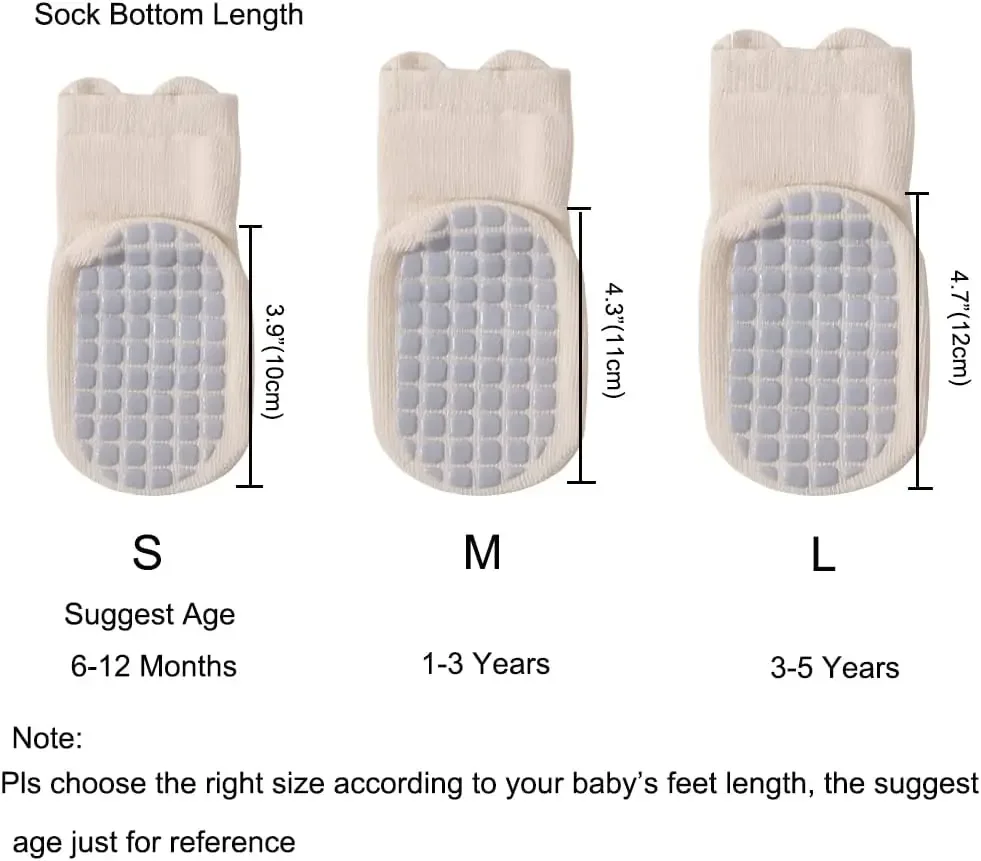 5 Pairs Baby Toddler Non Slip Socks, Cute Baby Socks with Grips Crew Socks