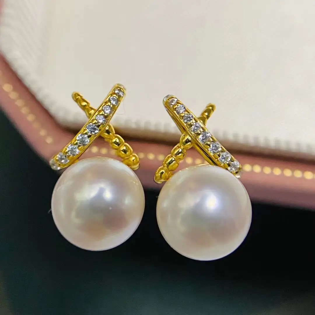 

Wholesale S925 Sterling Silver Earrings Mount Findings Settings Base Mounting Parts Accessory for 7-8mm Pearls 5 pairs/lot