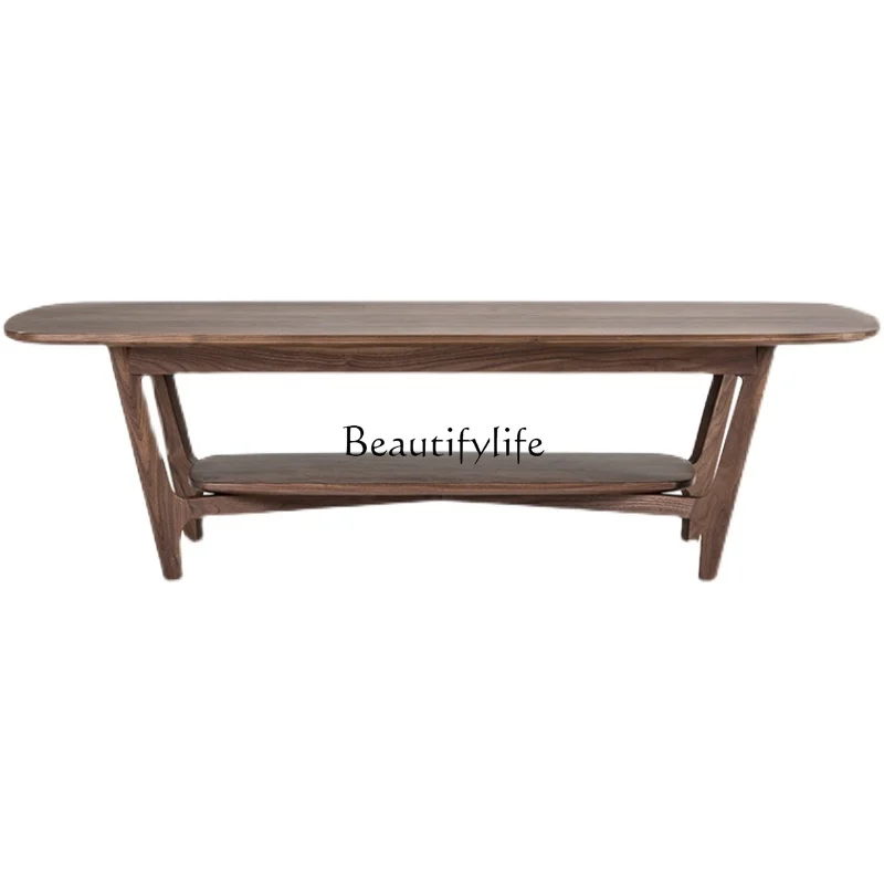 

North America Black Walnut Wooden Tea Table Nordic Solid Wood Simplicity Modern Small Apartment Short Tea Table