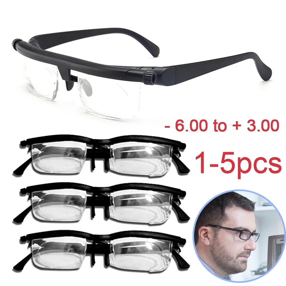 Dial Adjustable Glasses Variable Focus for Computer Reading Distance Vision Eyeglass Unisex Variable Focus Black Frame Glasses