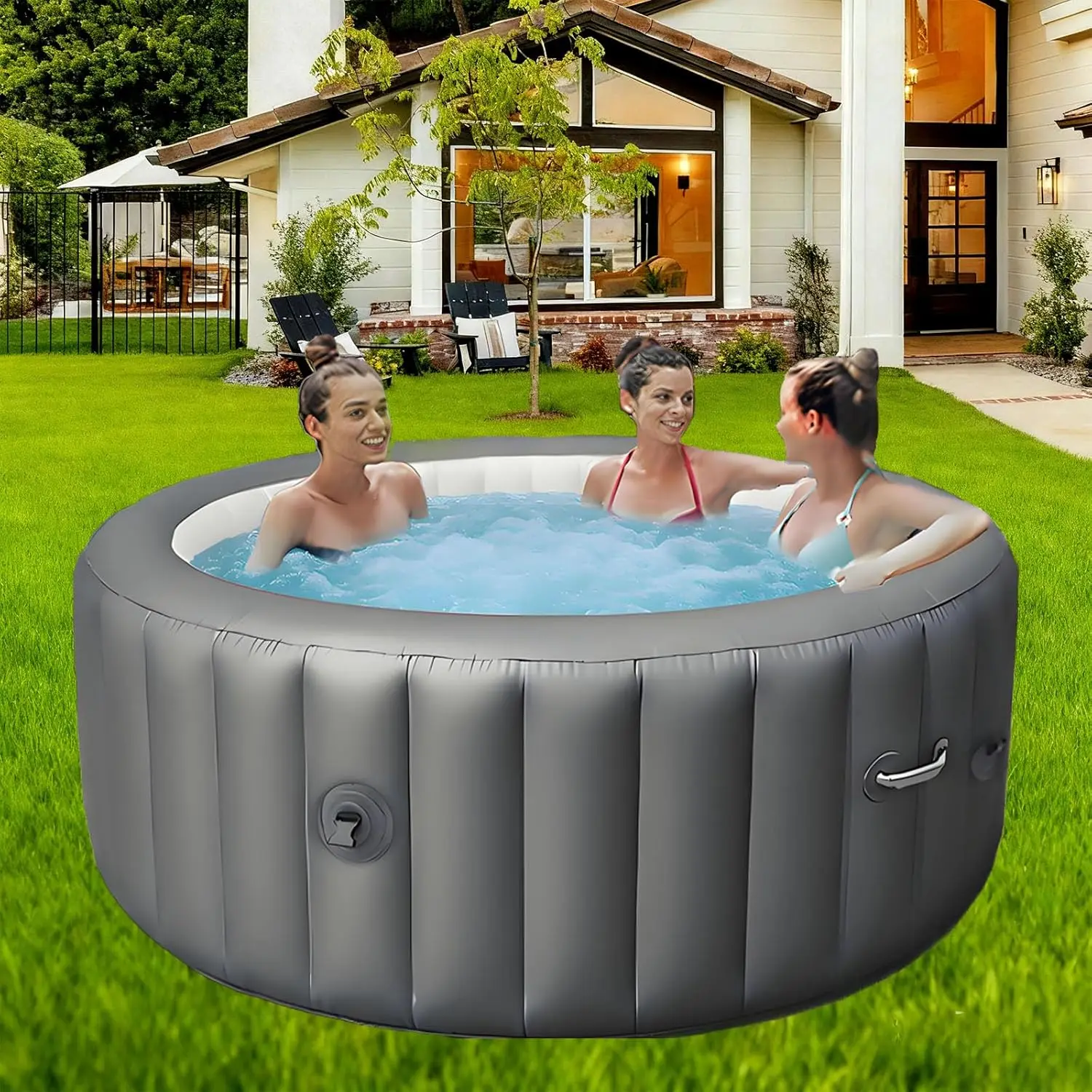 

Luxury 2 6 Person Inflatable Hot Tub Portable Outdoor Spa with Rapid Heated 180 Bubble Massage 6 Ambient LED Lighting