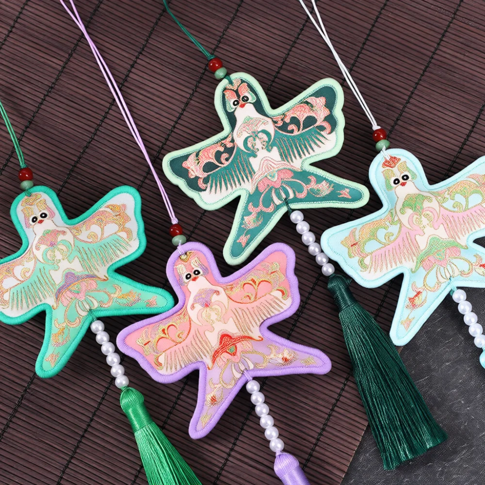 Vintage Kite Embroidery Sachet Tassel Hanging Ornament Car Scent Diffuser Ethnic Style Gift For Festival Birthday Decoration